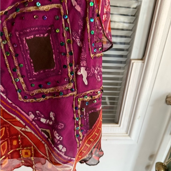 Robbie Bee Multicolor Top Flutter Sleeves Beads Sequins Boho Gypsy Lined - Picture 5 of 6